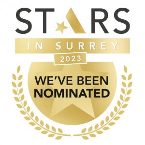 Star graphic and the words : We have been Nominated for a Stars in Surrey Award