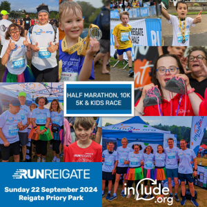 Run Reigate photo montage of people supporting Include.org by running at the event on 2023