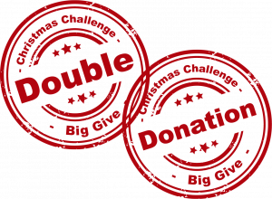 Two traditional looking stamper marks saying Christmas Challenge Double Donation Big Give