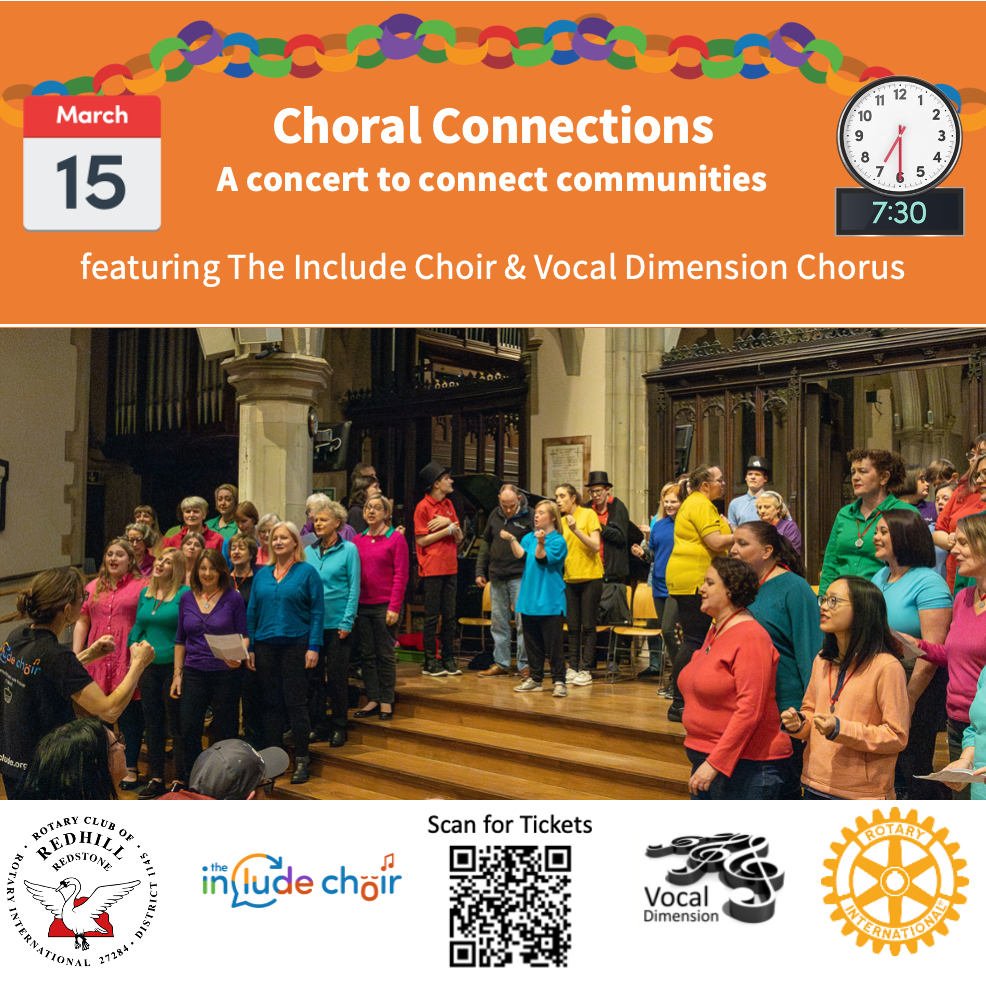Advert for a Choral Connections event in March 2025 ay St Mary's church in reigate